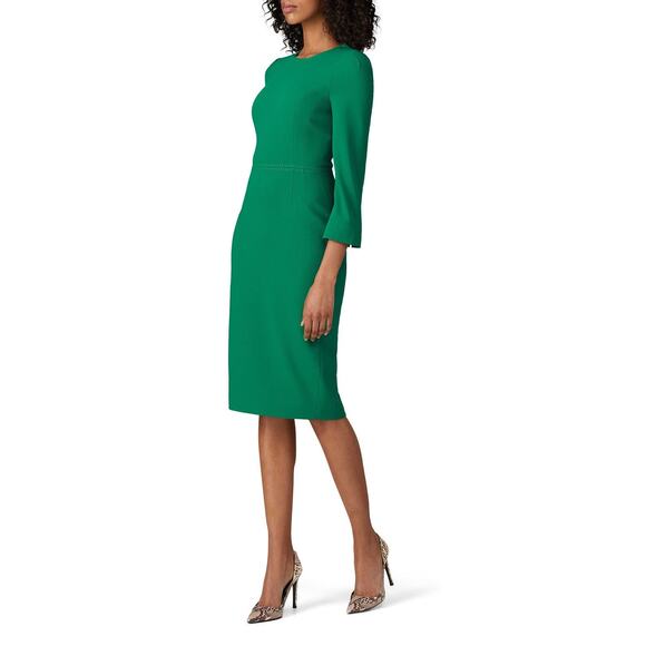 L.K. BENNETT Emerald Green Crew Neckline Everett Sheath Midi Dress Size US 2 - Picture 1 of 15
